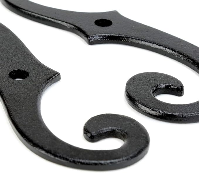 Renovators Supply Black Shutter Dog Holders 6.5 Inches Long Antique Decorative S Style Solid Aluminium Black Rust Resistant Powder Coated External Shutter Tieback Hardware Including Mounting Screws