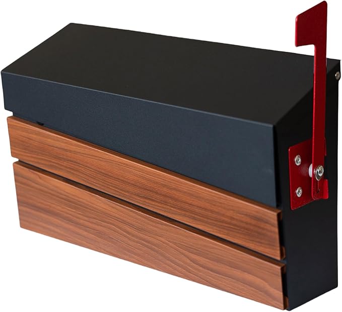 Wall Mount Mailboxes, Morden Mailbox for House, Metal Outside Mailbox with Walnut Wood Panel, Large Capacity Galvanized Steel Post Box with Flag (No Keys Locking)