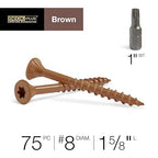 Deck Plus 1-5/8 Inch Epoxy Coated Exterior Wood and Fence Screws #8 x 1-5/8" Torx/Star Drive Included Coarse Thread, Outdoor Rust Resistant Decking Screw, Brown, XL Pack, 75 Pieces | 42665