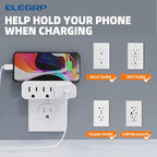 ELEGRP Triple Outlet Extender, 3-Prong Grounded Wall Tab, Multiple Outlet Extender Adapter Plug with 3 Electrical Outlets for Travel Home Hotel Office, ETL Listed, 2 Pack, White