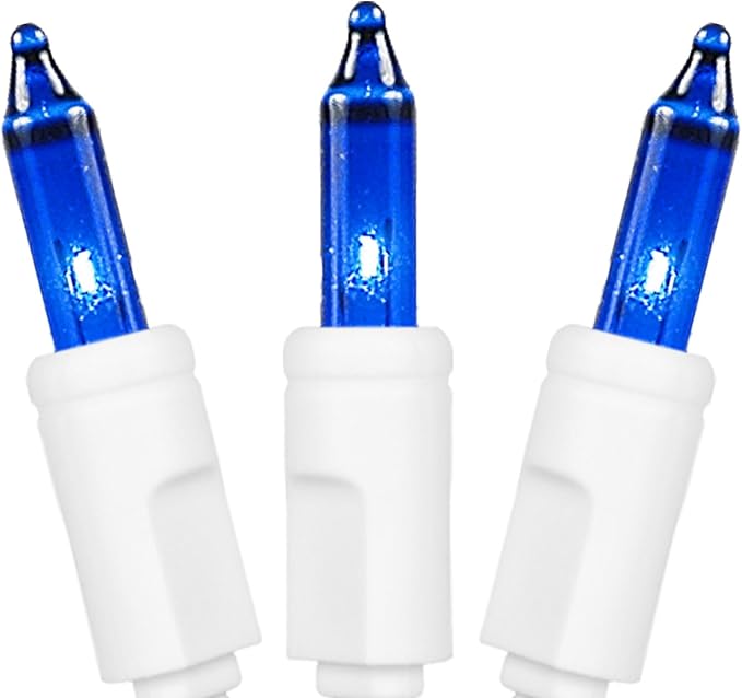 Novelty Lights 50 Feet 100 Bulb Incandescent Mini Light String, Blue with 6-Inch Spacing on White Wire, UL Listed Commercial Grade Indoor/Outdoor Mini Lights, Connectable End-to-End