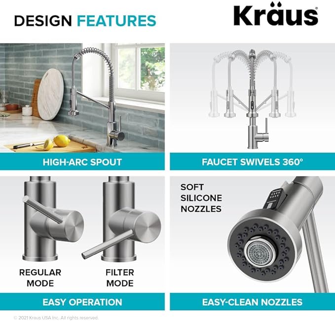 Kraus Bolden 2-in-1 Pull-Down Single Handle Kitchen Sink Filter Water Faucet for Reverse Osmosis or Water Filtration System in Chrome, KFF-1610CH