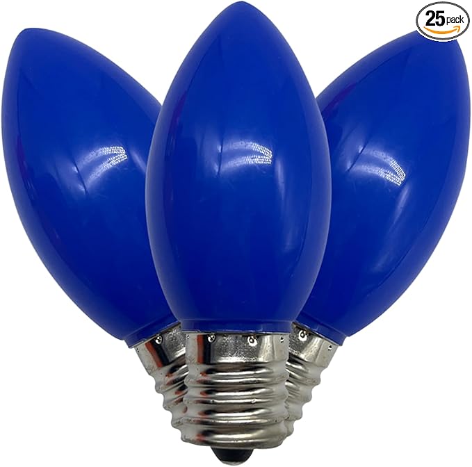25 Pack C9 LED Replacement Christmas Light Bulbs, E17 Base Led Bulb Outdoor Christmas Lights, Waterproof Commercial Grade Holiday Decoration Replacement Bulbs for String Lights (Blue)