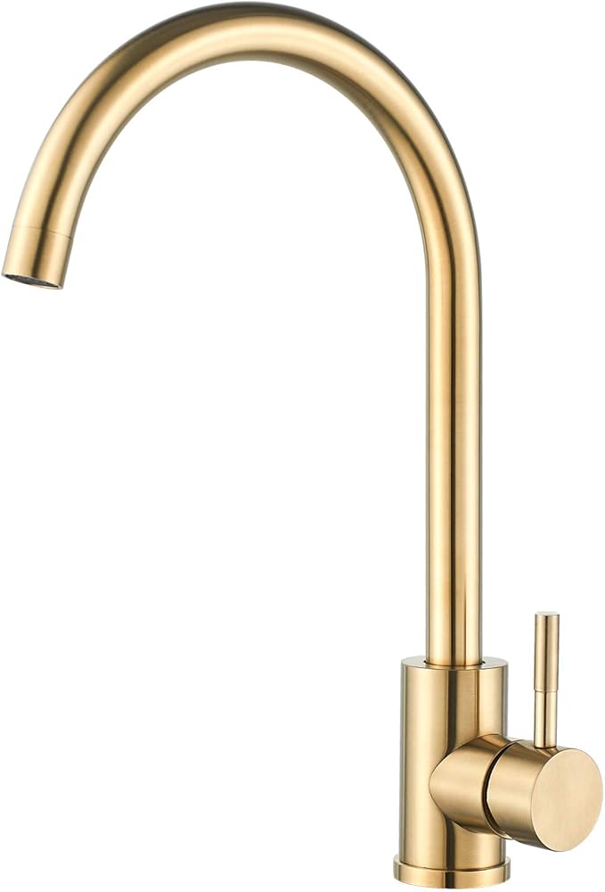 Single Handle High Arc Brushed Gold Kitchen Faucet Stainless Steel Commercial Single Hole Kitchen Sink Faucet,Modern One Hole Bar Sink Faucet(Brushed Gold)