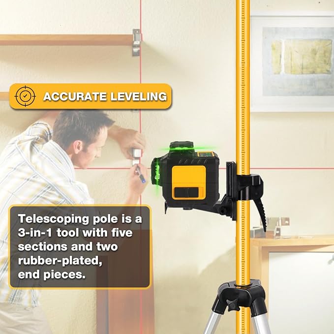 MOETER Upgraded 13.8Ft./4.2M Telescoping Laser Level Tripod with Level Bubble and 1/4"-20 Mount, Adjustable Laser Pole with Top Wide Plate for Laser Scanner, 5/8"-11 Adapter Nut Included