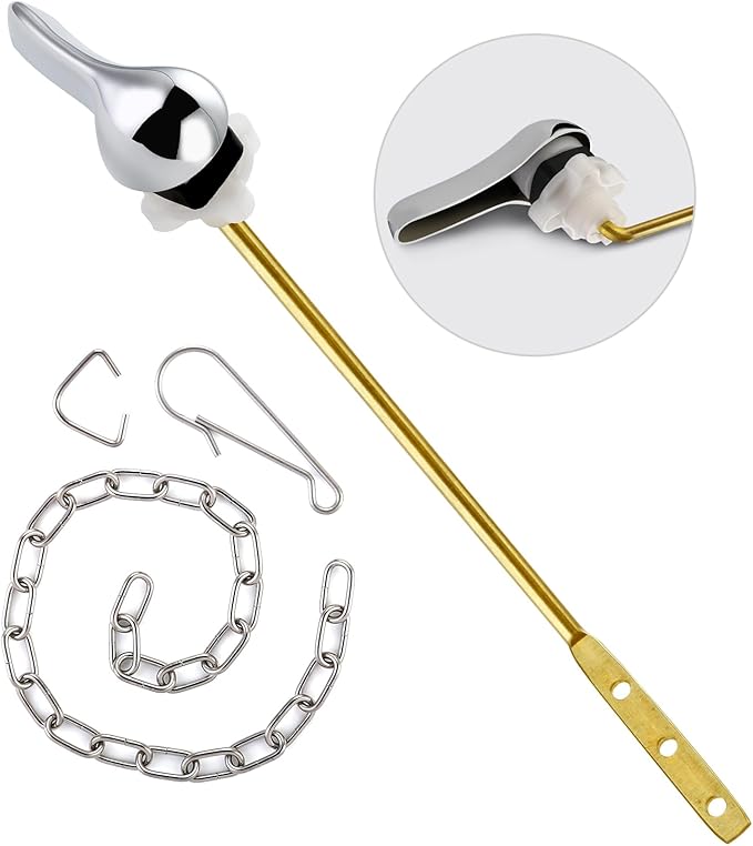 Toilet Flusher Replacement Kit, Universal Front Mount Toilet Handle Tank Flush Lever Replacement Handle with Stainless Steel Flapper Chains for Most Front Mount Toilets, Chrome Toilet Handle