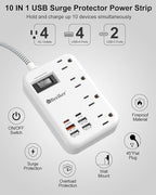45W USB C Surge Protector Power Strip, Travel Power Strip with 6 USB(2 USB C) Ports and 4 Outlets,5Ft Flat Plug Braided Extension Cord, PD 45W Fast Charging for MacBook Laptops iPad Pro iPhone Samsung