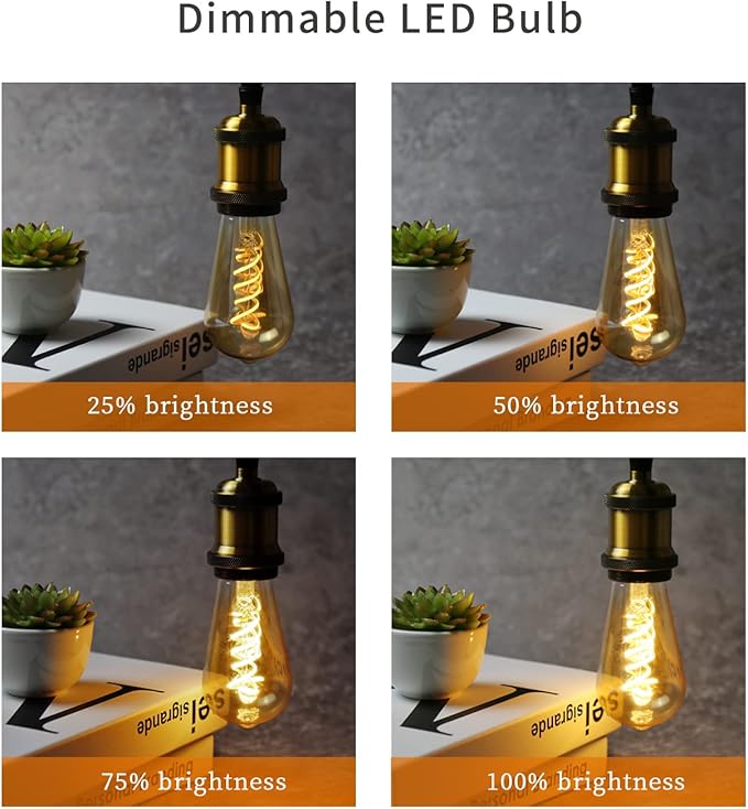 ST19/ST58 Vintage LED Edison Bulb,4.5W Warm White 2500K,Amber Glass Flexible Spiral LED Filament Light Bulb,450Lm Dimmable 4.5W Equivalent to 45W, E26 Base(4.5W-2500K-6 Pack)