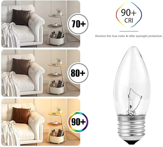 60W Incandescent Torpedo Tip Chandelier, Chandelier Light Bulbs 60 watt, Clear Dimmable, E26 Candelabra Base, Torpedo Transparent Light Bulbs for Chandeliers (10 Pack)