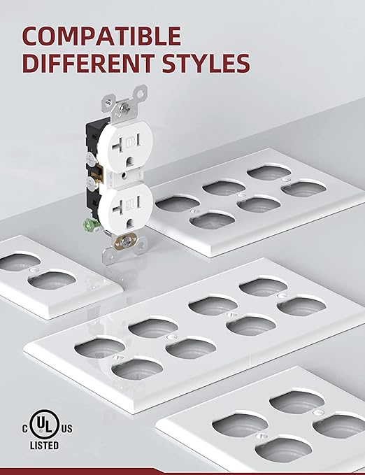 AIDA 20 Amp Outlets Duplex Electrical Receptacle Outlets,Tamper Resistant,Heavy-Duty Receptacle Wall Outlet,Residential,2-Pole,3-Wire, Self-Grounding Clip, NEMA 5-20R,UL Listed 20 Pack, White