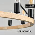 16-Light Wood Wagon Wheel Chandelier Farmhouse Natural, 43.3'' Black Metal Pendant Chandeliers Wooden Rustic Light Fixtures for High Ceiling Living Dining Room Foyer Entryway