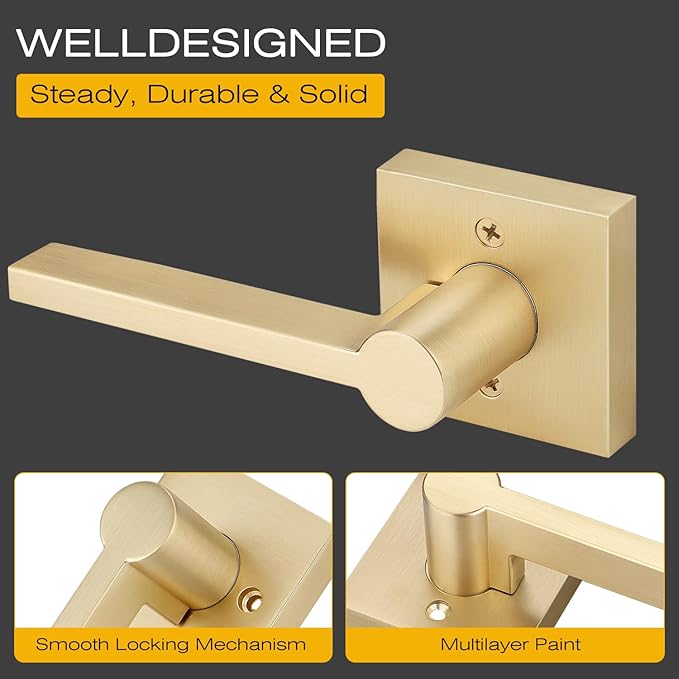 EHOMEWARE 1 Pack Gold Dummy Door Handle, Heavy Duty Single Sided Door Lever, Non Turning Interior Door Handles for Pull or Push Only