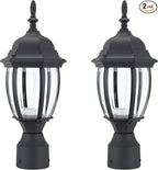 LIT-PaTH LED Outdoor Post Lighting Fixture, Pole Lantern, 9.5W 800 Lumens, 3000K Warm White, Aluminum Housing Plus Glass, Matte Black Finish, 2-Pack