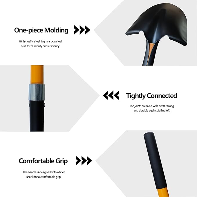 Shovel for Digging, Heavy Duty 57 inch Straight Handled Round Shovel with Non-Slip Tail Cover, Lawn and Yard Tools, Fiberglass Handle(Orange)