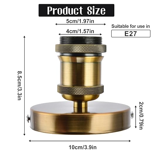 E26/E27 Screw Head Light Socket 100-240V Vintage Ceiling Light Wall Lamp Bulb Holder Socket for Hallway,Kitchen,Basement,Garage,Bar,Restaurant (Gold)