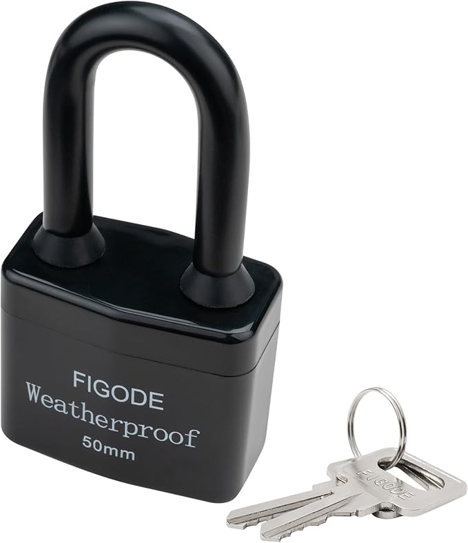 FIGODE® Outdoor Waterproof Padlocks, Covered Heavy Duty Laminated Steel Locks, Large Sturdy Locks, 2.2 in. Wide, 6 Locks Same Key, Long Padlocks