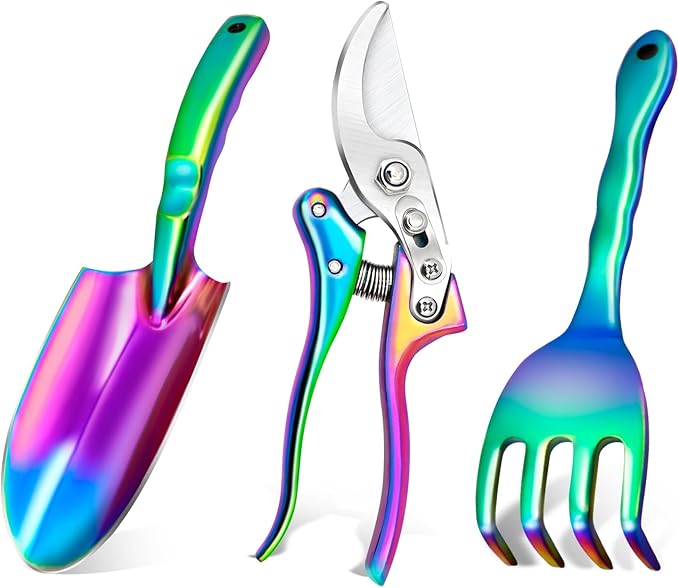 Rainbow Gardening Tool Set, Trowel, Pruning Shears, and Hand Fork (3-Pack)