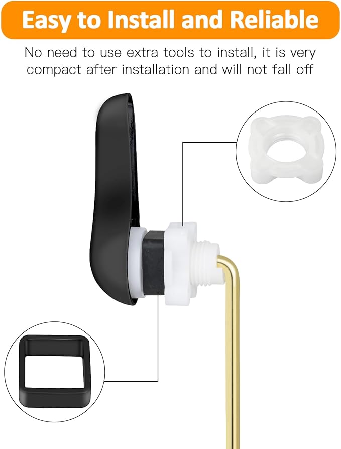 Hidnvefen Toilet Handle Replacement Kit Universal Toilet Flush Handle, Zinc Alloy Toilet Tank Trip Lever with H2 Brass Arm, Compatible with American Standard/Mansfield Toilet, Black