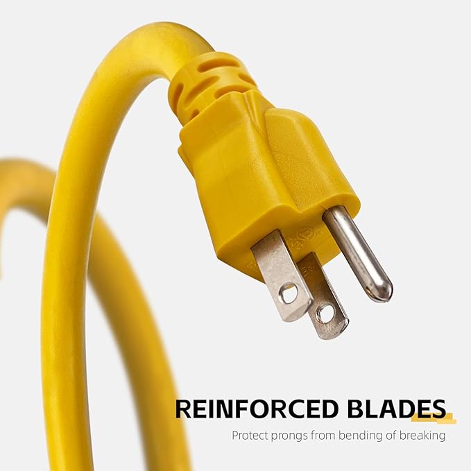 12 Ft Outdoor Extension Cord - 12/3 SJTW Heavy Duty Yellow Extension Cable with 3 Prong Grounded Plug - Power Cord for Lawn, Garden, Appliances