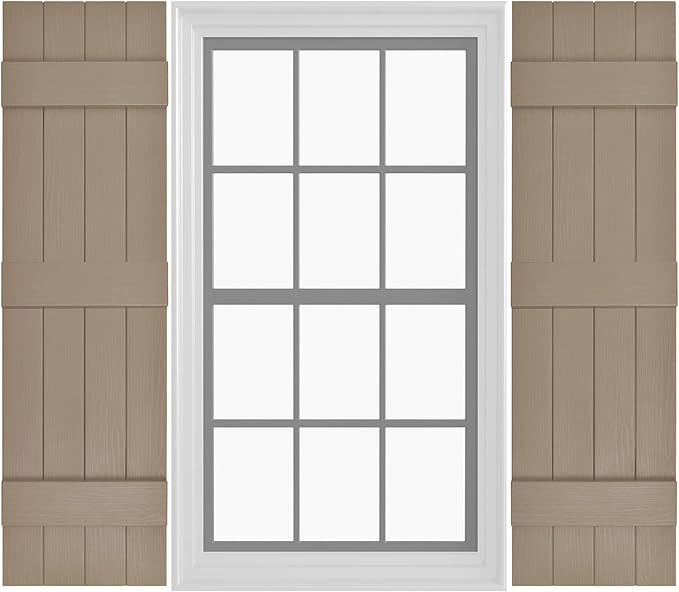 Board & Batten Vinyl Shutters (1 Pair) | 14.5"x59" (4-Board) - Coastal Sand Dune | Exterior Window Shutters | Includes Mounting Hardware | Simple Installation | Made in USA
