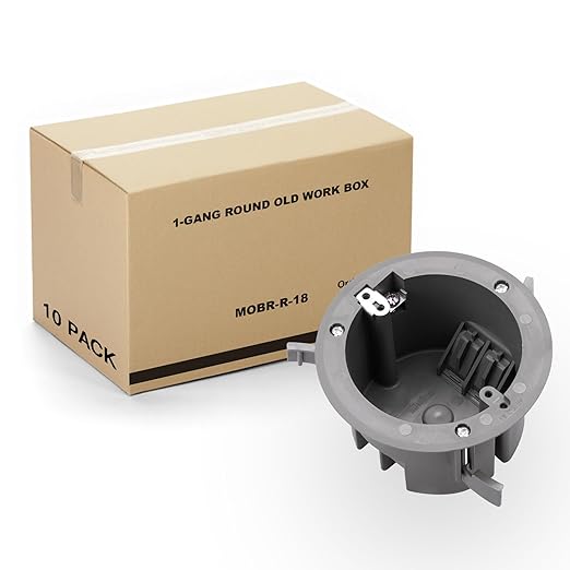 10 PK Round Old Work Electrical Box, 18 Cubic Inch Round Ceiling Electrical Box for Old Work, PVC, ETL Listed to UL514C and UL263, Fire Rated for Two Hours