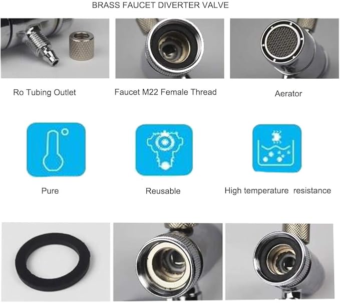 Faucet Diverter Valve with Aerator M22 Female Thread,Faucet Adapter for 3/8" RO Tubing,Faucet Connector for Water Diversion for Countertop water Filter (Fits Two Way 3/8" OD Tubing)