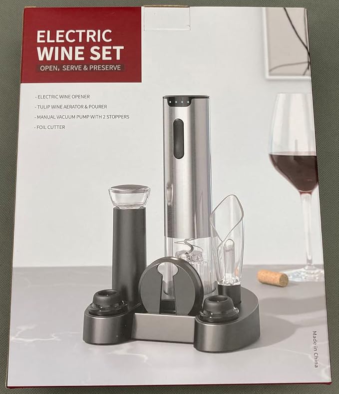 AIKARO - Electric Wine Bottle Opener Automatic Electronic Corkscrew, Rechargeable (Base Set)