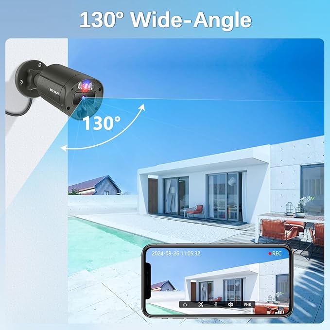 【130° Wide Angle】 Outdoor Wired Security Camera System, Wired Cameras for Home Security, Home POE Video Surveillance Systems, Surveillance DVR Kits