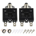 20A Manual Reset Push Button Circuit Breaker 125/250V AC 50V DC Thermal Overload Protector with Quick Connect Terminals and Waterproof Button Caps Assortment Kit(Pack of 2 pcs)