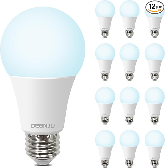 LED Light Bulbs, 100 Watt Equivalent LED Bulbs A19, 5000K Daylight Light Bulb, 1500 Lumens, E26 Standard Base, Non-Dimmable, 13W Bright White LED Bulbs for Bedroom Home Office, 12 Pack