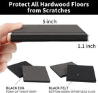 Ezprotekt 5" Square Felt Furniture Movers Sliders for Hardwood Floors, 8 Pcs Reusable Felt Furniture Moving Pads for Heavy Duty Bed Sofa Fridge Couch, Move Item Easily and Quickly (Black)