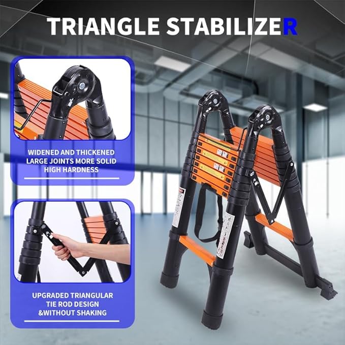 JADDUO 16.5FT A-Frame Telescoping Ladder Aluminum Compact Extension Ladder with Tool Platform & Stabilizer Bar Portable RV Ladder for Camper/Motorhome, 330lbs (Black)