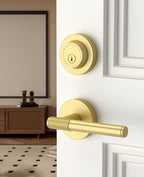 Asidrama Premium Brushed Gold Zinc-Alloy Front Door Lock Set: Double Cylinder Deadbolt, Heavy Duty Security Handleset for Left/Right Exterior Doors, Universal Entry Locks (2 Pack)