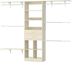 Closet System - 4.75-8FT Closet Organizer System with Wooden Drawers & Cube Storage Organizer, Up To 96" Closet Systems for Nursery & Walk-In Closets with Cuttable Hanging Shelving, Greige Oak
