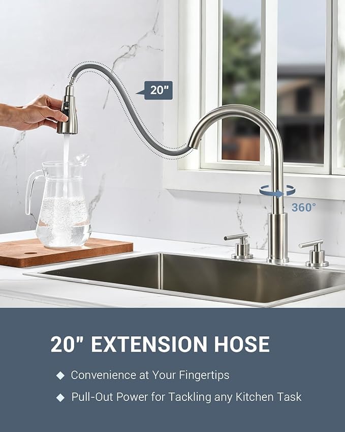 APPASO 2 Handle Kitchen Faucet, 3 Hole Kitchen Sink Faucet with Soap Dispenser, High Arc Brushed Nickel Stainless Steel 4 Hole Faucet for Kitchen Sink