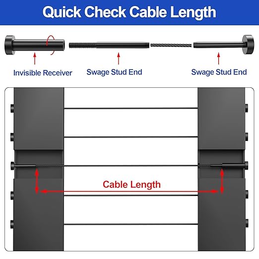 CKE 50 Pairs Black Invisible Cable Railing kit 1/8" Swage Tensioner Hardware and Terminal Hidden T316 Stainless Steel Invisible Receiver and Swage Stud End for 2"x2" 4"x4" Wood/Metal Post Deck Stairs