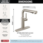 Delta Daneri Brushed Nickel Kitchen Faucet with Pull-Out Sprayer, Modern Single Hole Kitchen Sink Faucet, Single Handle, Stainless 16879-SS-DST