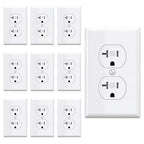 AIDA 20 Amps Outlets Duplex Electrical Receptacle Outlets,Tamper Resistant,Heavy-Duty Receptacle Wall Outlet,Residential,TR,3-Wire, Self-Grounding Clip, NEMA 5-20R,UL Listed (10 Pack, White)