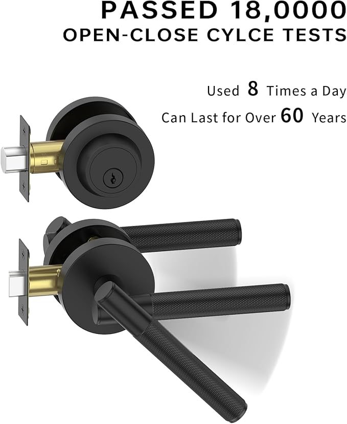 Asidrama Premium Black Zinc-Alloy Front Door Lock Set: Double Cylinder Deadbolt, Heavy Duty Security Handleset for Left/Right Exterior Doors, Universal Entry Locks (1 Pack)