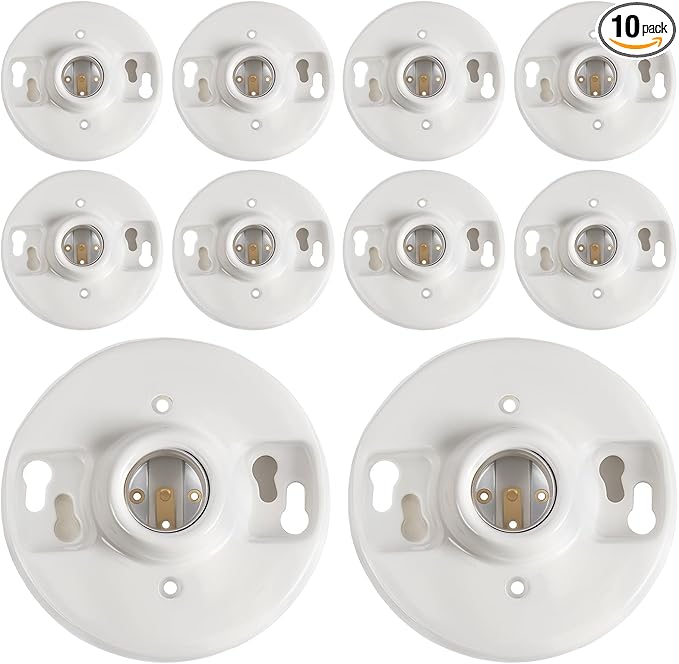 10 Pcs Medium Base E26 Lamp Holder Ceiling Light Sockets White Bulb Socket Incandescent Fluorescent CFL Lamp Holder 660w 250v (Porcelain)