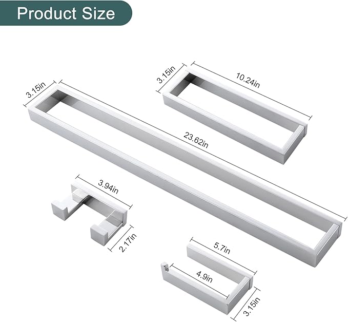 TNOMS 4-Pieces Bathroom Hardware Set, Polished Chrome Towel Bar Set, Wall Mounted Stainless Steel Bathroom Hardware Accessories Set, 23.6 inch