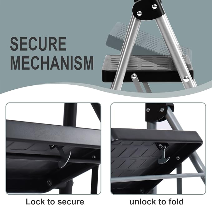 3-Step Ladders Folding Step Stool with Anti Slip Pedal and Handgrip Portable Sturdy Ladder for Home & Office 330 Lbs Black1
