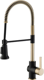 KRAUS Britt Commercial Style Pre-Rinse Kitchen Faucet with Deck Plate in Brushed Gold/Matte Black, KPF-1690BGMB