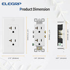 ELEGRP Glossy White Decorator Electrical Wall Outlet Receptacle, 20A 125V Standard Outlets, 2 Pole 3 Wire, Non-Tamper Resistant, NEMA 5-20R, Self-Grounding, Wall Plate Included, UL Listed, 20 Pack