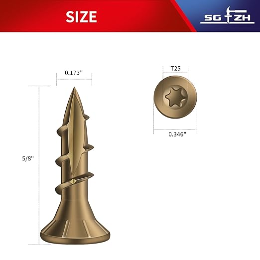 #8 x 5/8" Deck Screws (295Pcs) 1lb. Carbon Steel, Yellow, Flat Head, Rust Resistant epoxy Coated, with T25 Star Bit