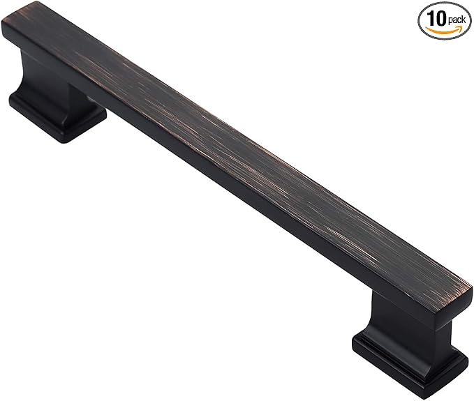 Alzassbg 10 Pack Oil Rubbed Bronze Cabinet Pulls, 5 Inch(128mm) Hole Centers Kitchen Cabinet Handles for Cabinets and Drawers AL3061ORB