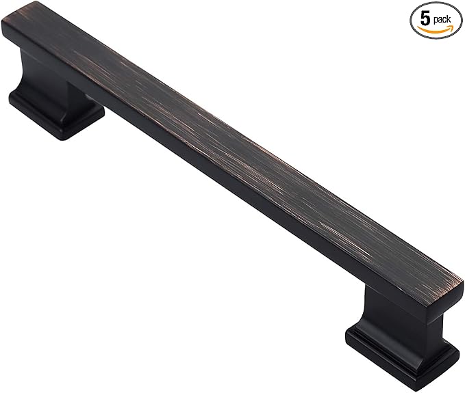 Alzassbg 5 Pack Oil Rubbed Bronze Cabinet Pulls, 5 Inch(128mm) Hole Centers Kitchen Cabinet Handles for Cabinets and Drawers AL3061ORB