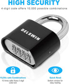 DELSWIN 4-Digit Combination Lock Outdoor Padlock - Heavy Duty Locker Lock with Hardened Steel Shackle, Waterproof Combo Lock for Gym Locker, Hasp Storage, Shed, Fence, Gate (Black,1Pcs)