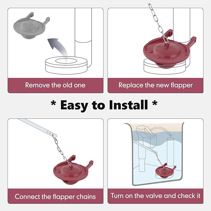 2-inch Universal Toilet Flapper, Rubber Seal Toilet Flapper Replacement Kit for Toilet Tank Compatible with American Standard, Kohler, Gerber, Toto Toilet 2 Pack (Red)