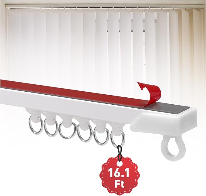 16.1FT Self Adhesive Ceiling Curtain Track No Drill, Curtain Track Ceiling/Wall Mount, Unbendable & Cuttable Track Curtain Rod for RV, Windows, Living Room, Bedroom
